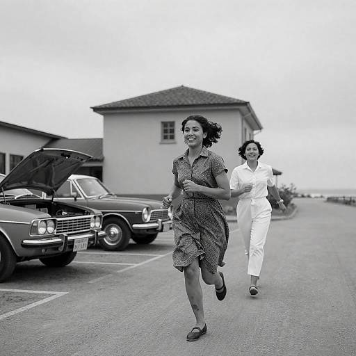 Dynamic Black-and-White Vintage Running Scene
