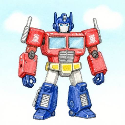 Colorful digital drawing of a red and blue Optimus Prime-style Transformers robot with blue helmet, white chest, and yellow waist.