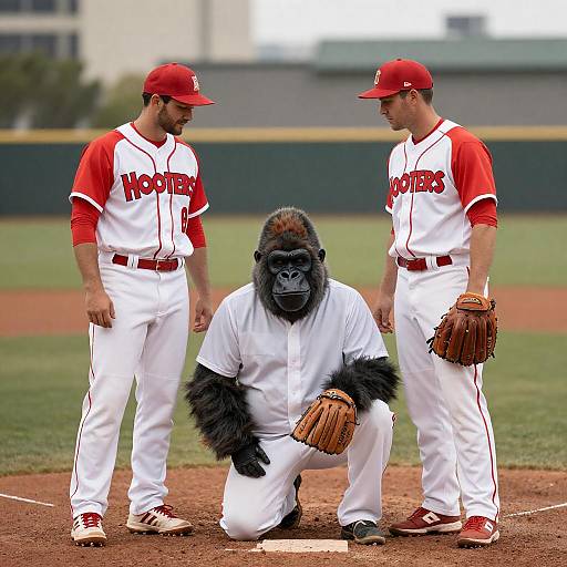 Baseball Players and Gorilla Costume Fun