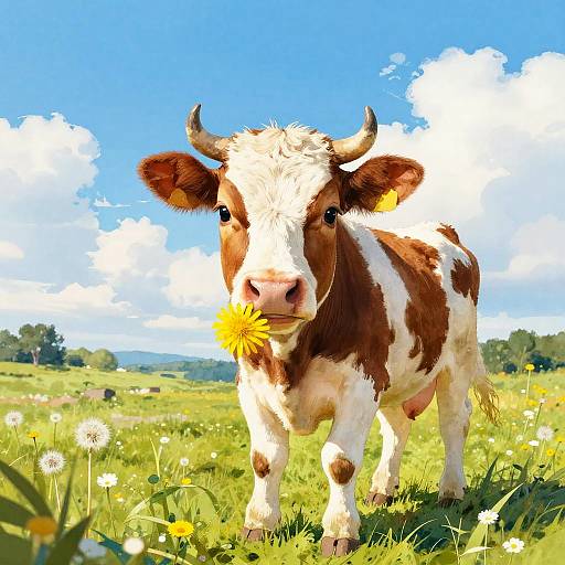 Whimsical Calf in Sunny Meadow