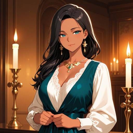 Elegant Dark-Haired Woman in Victorian Tearoom Elegant Dark-Haired Woman in Victorian Tearoom