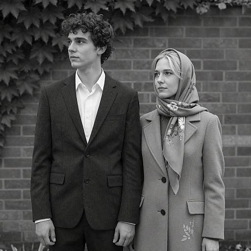 Retro Black-and-White Couple Portrait Photo