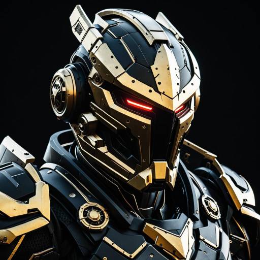 Gilded Mecha Robot with Red Eyes