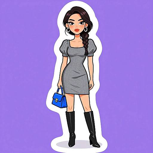 Chic Woman in Heather Grey Dress