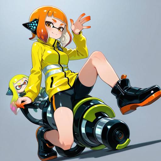 Illustration of Agent 4 (splatoon), splatoon (series) in the style of Doushi tatsu to dekkai no