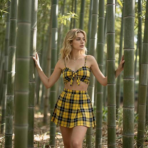 Blonde Woman in Bamboo Forest
