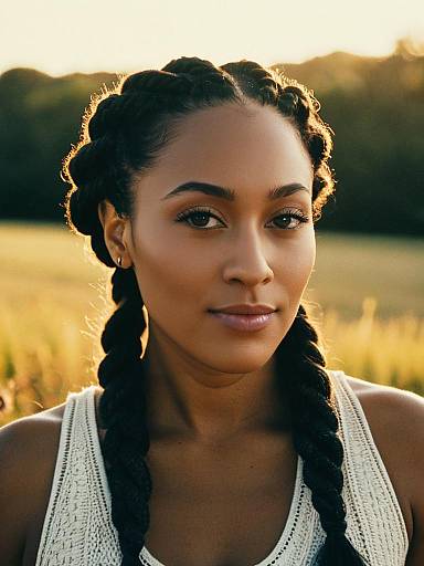 Woman with Braided Hairstyle at Golden Hour