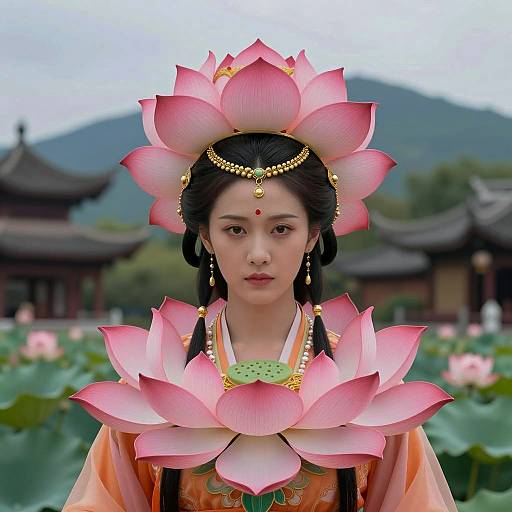 Elaborate Lotus Flower Costume Portrait