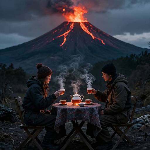 Surreal Tea Party by Erupting Volcano