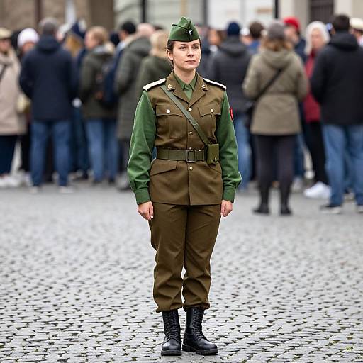 Female Soldier in Green-Brown Uniform