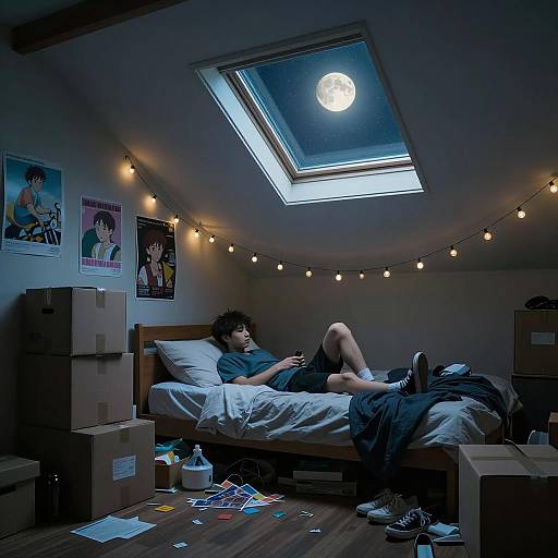 Moody Teen Bedroom in Moonlight