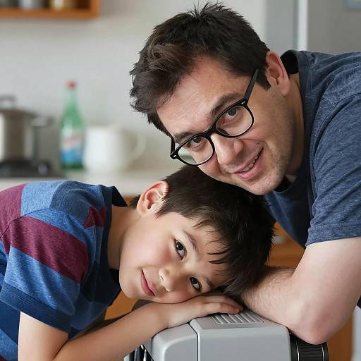 Father and Son Bonding in Kitchen