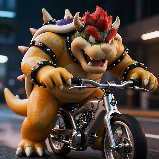 Cinematic Cyberpunk Bowser on Sci-Fi Bike
