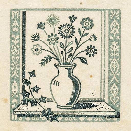 Rustic Woodcut Porcelain Vase Illustration
