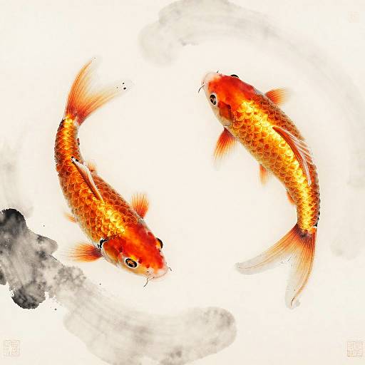 Colorful Koi Fish Ink Wash Painting