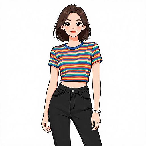 Smiling Woman in Casual Striped Top