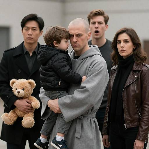 Group of People with Child and Teddy Bear