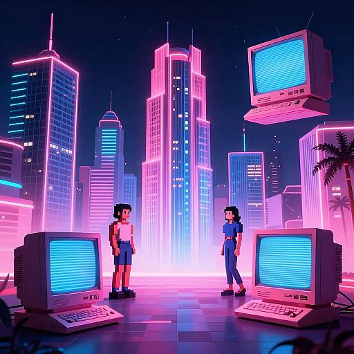 Vaporwave Retro-Futuristic Neon Scene