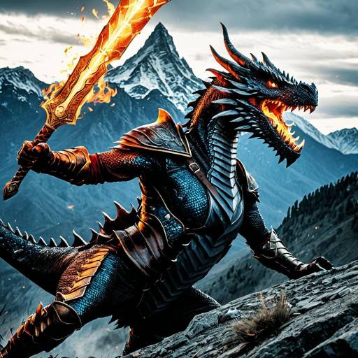 Fearless Dragon Warrior with Flaming Sword