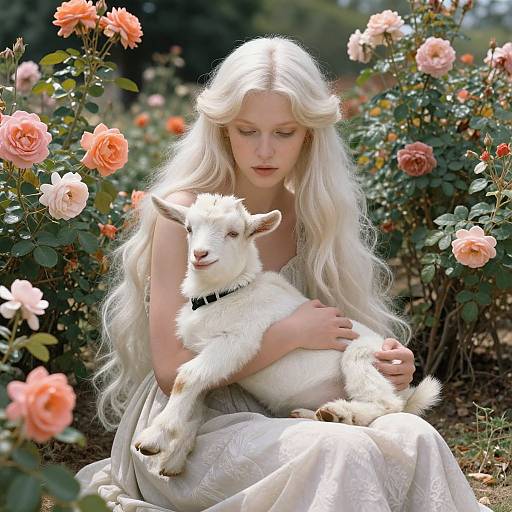 Sunlit Beauty with Baby Goat