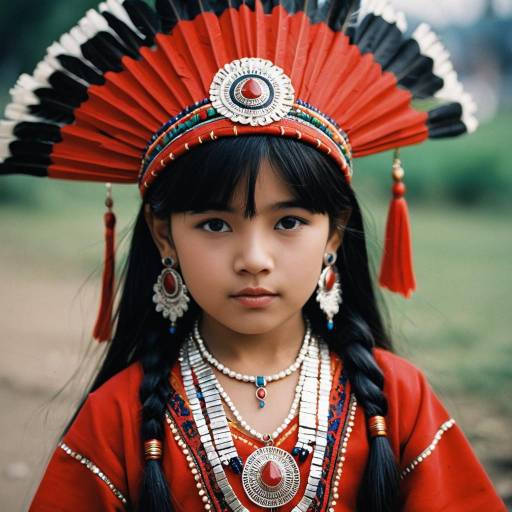 Young Girl in Traditional Red Indigenous Costume