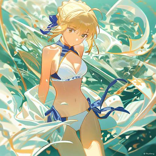 Illustration of Artoria pendragon (swimsuit archer) (fate), fate (series) in the style of Norizc