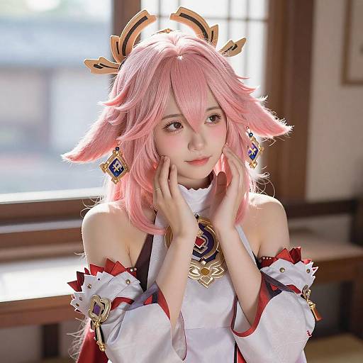 Young Woman in Pink Hair Cosplay