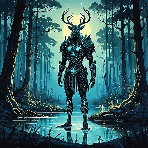 Luminescent Forest Guardian in Bioluminescent Swamp
