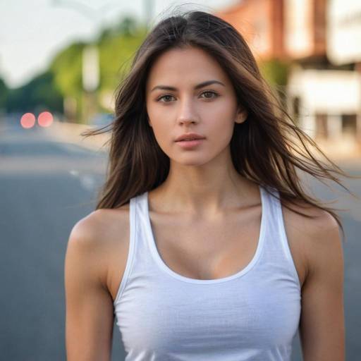 Young woman in white tank top outdoors