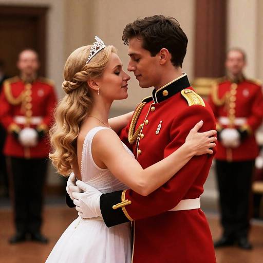 Couple Dancing in Military Uniform and White Dress