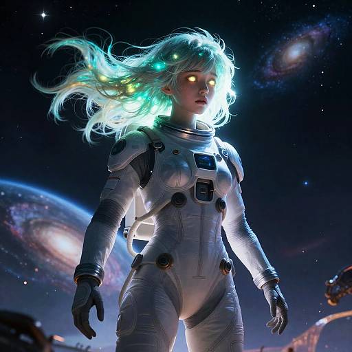 Bioluminescent Spacewoman on Alien Night