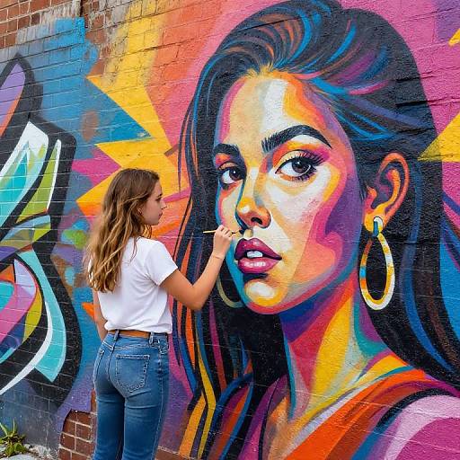 Teen Girl Painting Vibrant Urban Mural