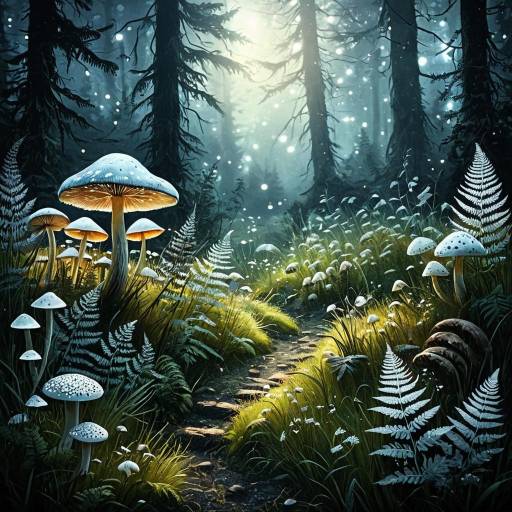 Fantasy Meadow with Glowing Mushrooms