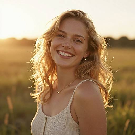 Sunlit Joyful Woman in Field
