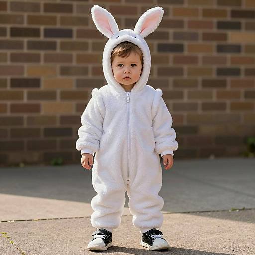 Toddler in Bunny Costume Outdoors