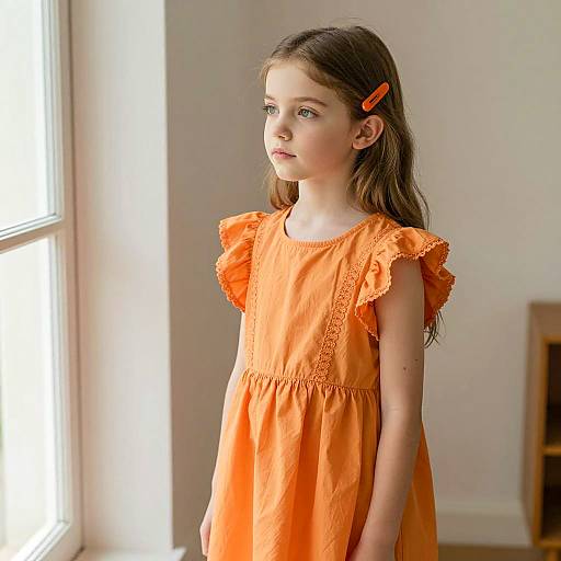 Radiant Young Girl in Orange Fairy Dress