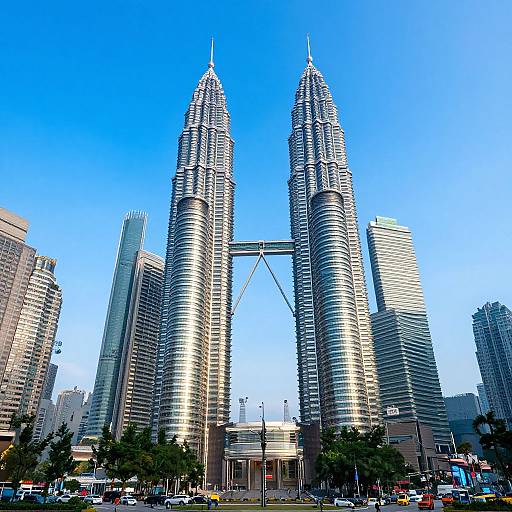 Futuristic Twin Towers in Vibrant Cityscape