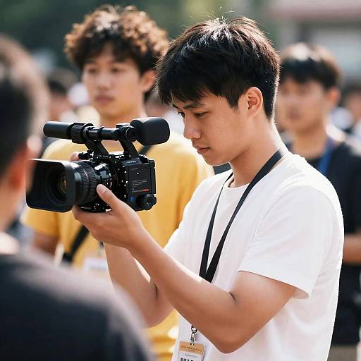 Candid Shot of a Focused Cameraman