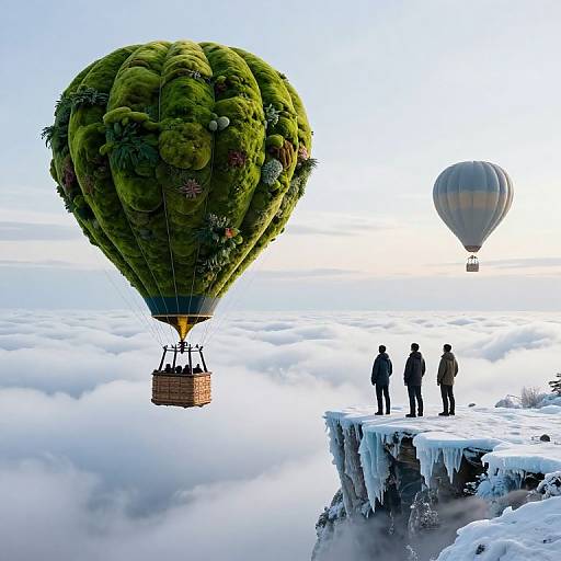 Surreal Moss Balloon Caravan Above Clouds