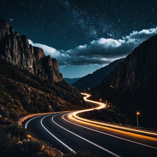 Night Drive on Winding Mountain Road