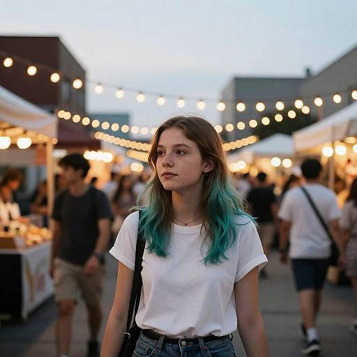 Teal-Ombre Teen at Dusk Rooftop Market