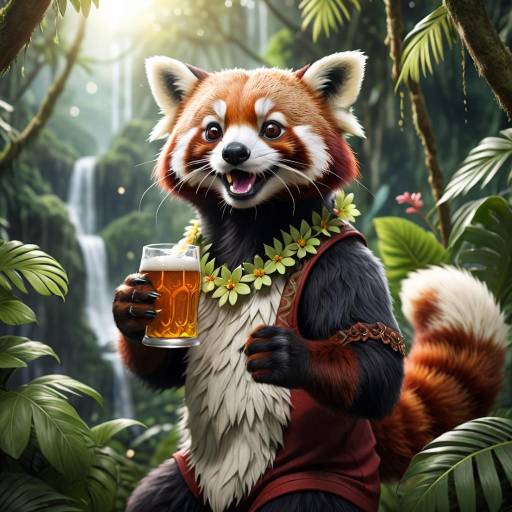 Playful Cartoon Red Panda in Jungle