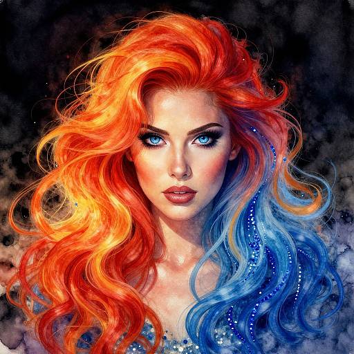 Fiery to Blue Hair Fantasy Portrait