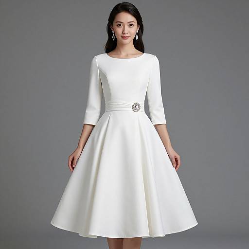 Elegant White Taffeta A-Line Dress