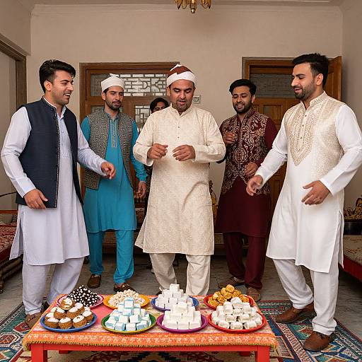Festive Pakistani Friends in Traditional Attire
