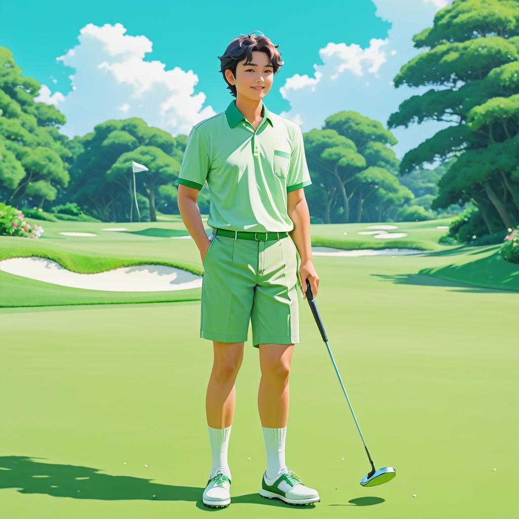 Cheerful Golfer in Nostalgic Anime Style