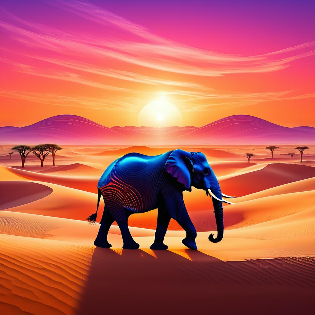 Giant Elephant in a Serene Desert Sunset