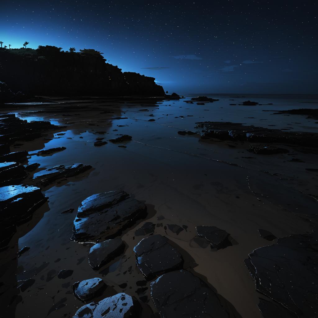 Eerie Moonlit Tidepools on Rocky Shoreline