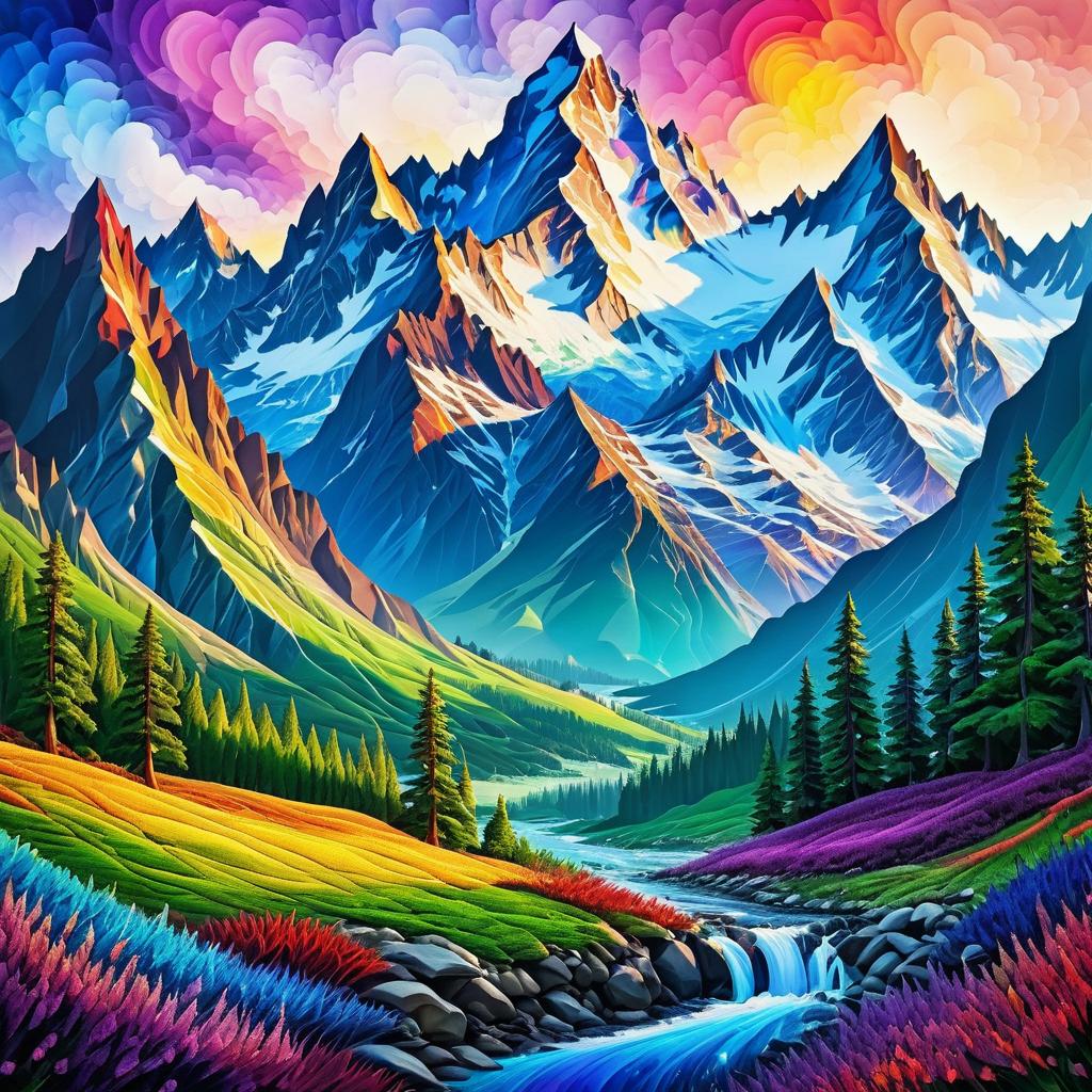 Majestic Fantasy Mountain Range Illustration