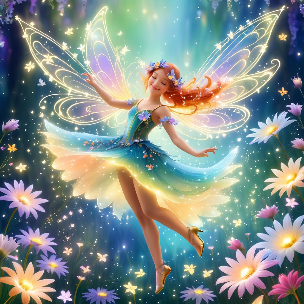 Whimsical Fairy Dancing Among Flowers